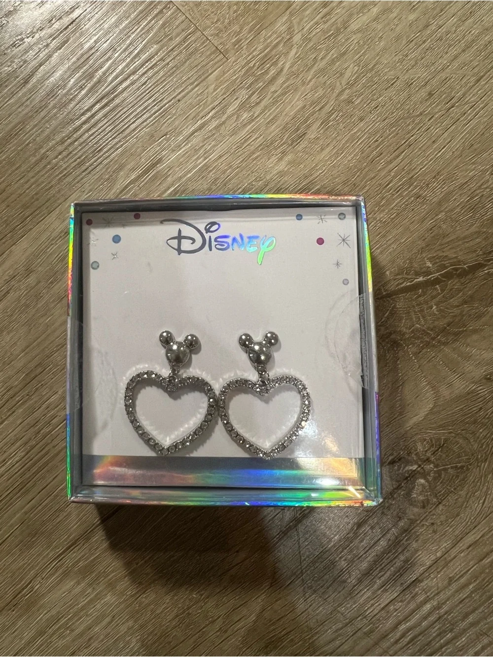 Disney Silver Mickey Head Heart Drop Earrings